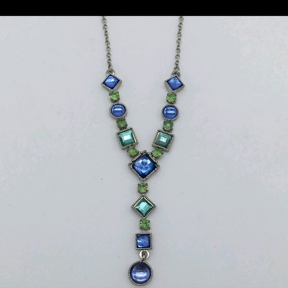 Nancy & Rise NR Crystal Rhinestone Drop Aqua Necklace 1980s Lavaliere Victorian - Picture 4 of 6